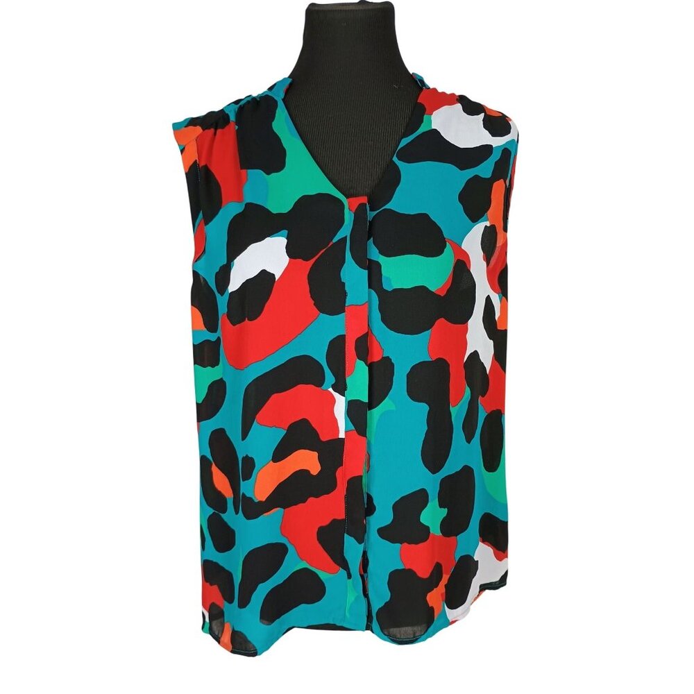 Worthington Colorful Sleeveless Abstract Print Button-Up Blouse For Women Size M